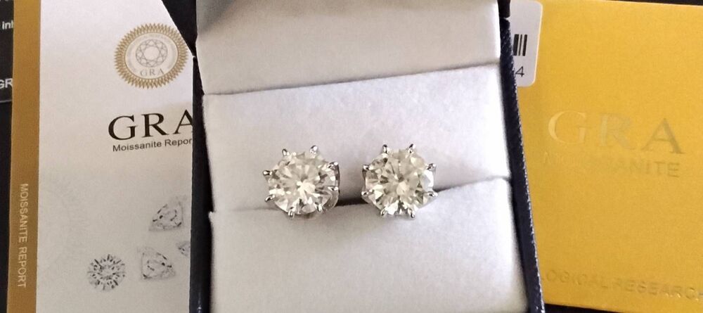 CERTIFIED 6 Ct. Brilliant Round Genuine Moissanite Stud Earrings~18K/925SS